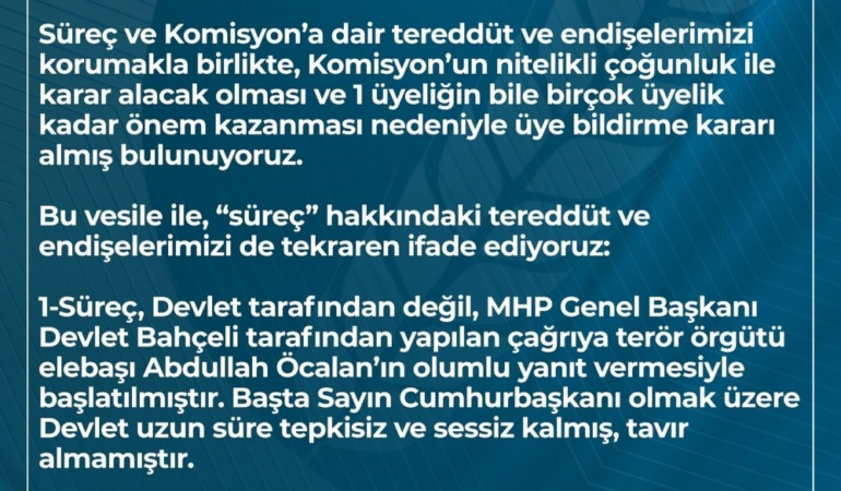 Terörsüz Türkiye Hedefi Doğrultusunda Türkiye Büyük Millet Meclisi’nde Kurulacak 51 Kişilik Komisyon’a 1 üye Ile Katılabileceğimiz 25.07.2025 Tarihli Yazı Ile Tarafımıza Bildirilmiştir.